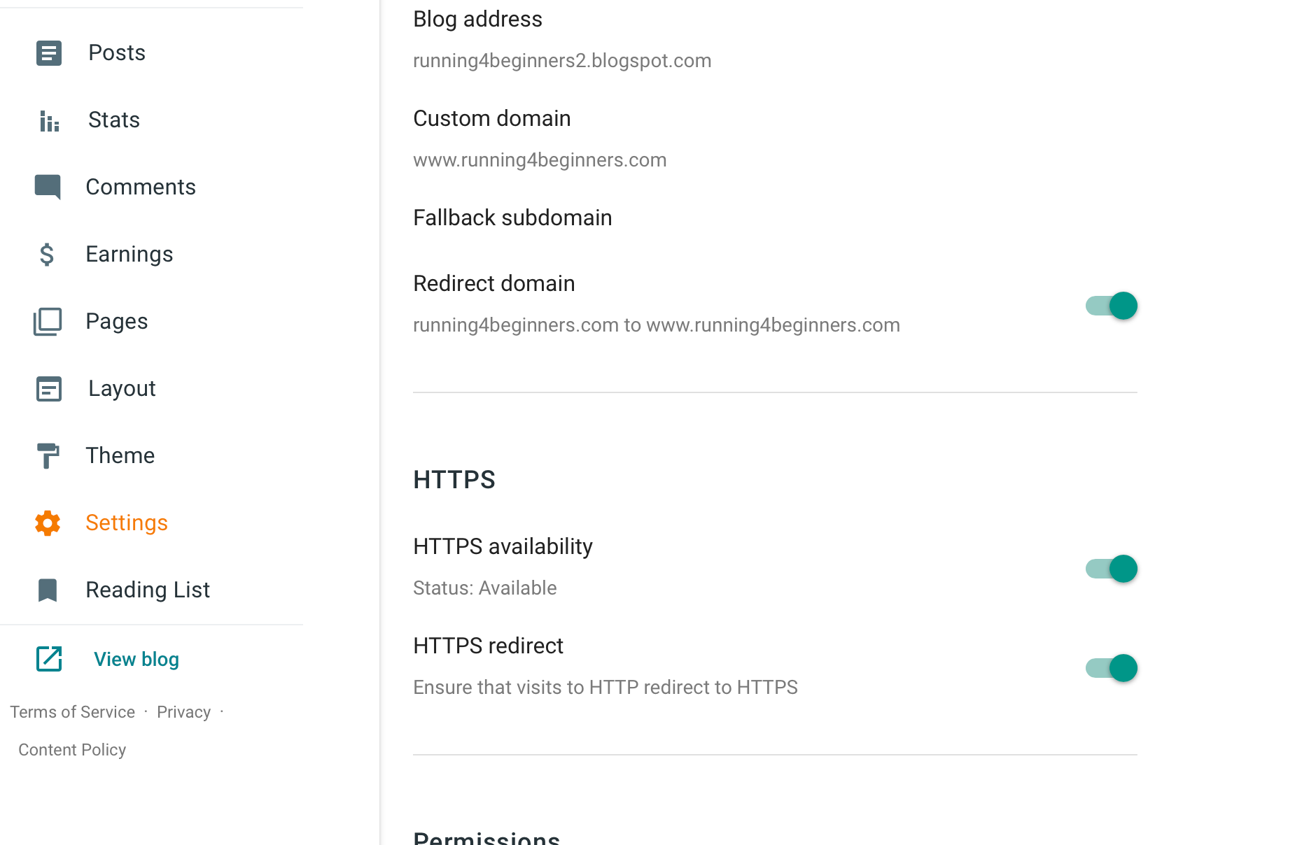 Status Pending - Setup HTTPS on Blogger